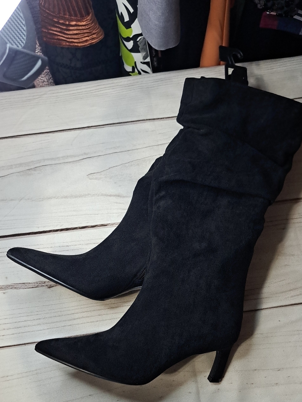 Time & Tru Black Pointed-Toe Slouch Boot With Heels - 7.5